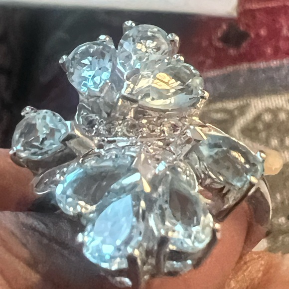 3.92CT Pear Cut Topaz And 0.28CT Round Cut White Topaz 925 Sterling Silver Ring - Picture 7 of 9